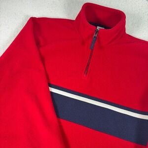 VTG Old‎ Navy Fleece 1/4 Zip Pullover mens XL Red Stripe Sweatshirt Y2K
